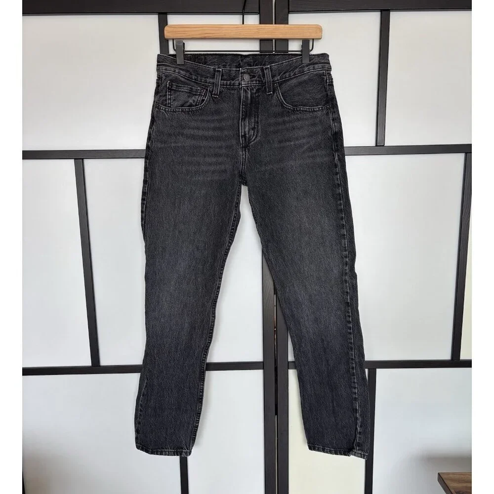 Levis 502 Jeans Mens 31 Taper Regular Fit Stretch Mid Rise Denim‎ Washed Black